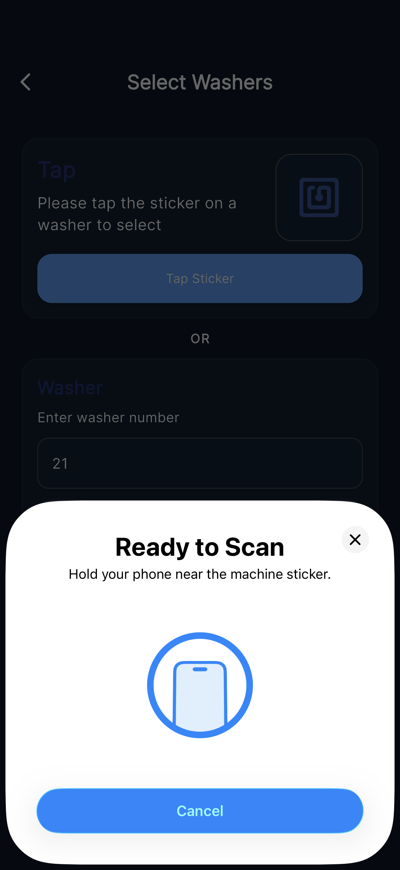 LaundroEpay washer scan screen