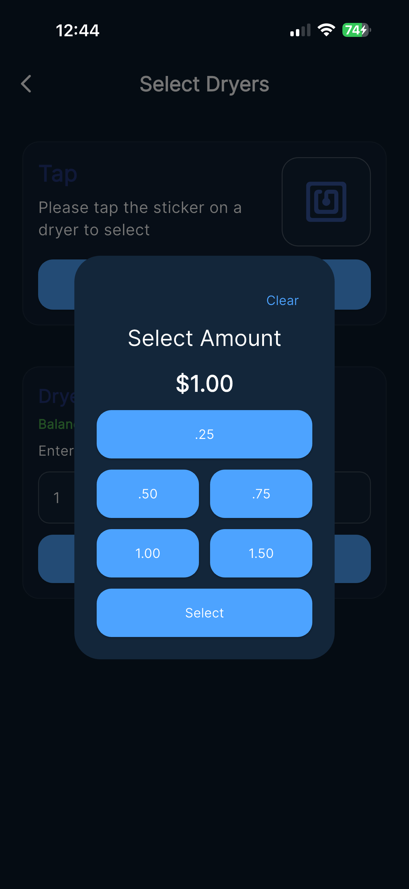 LaundroEpay select amount screen