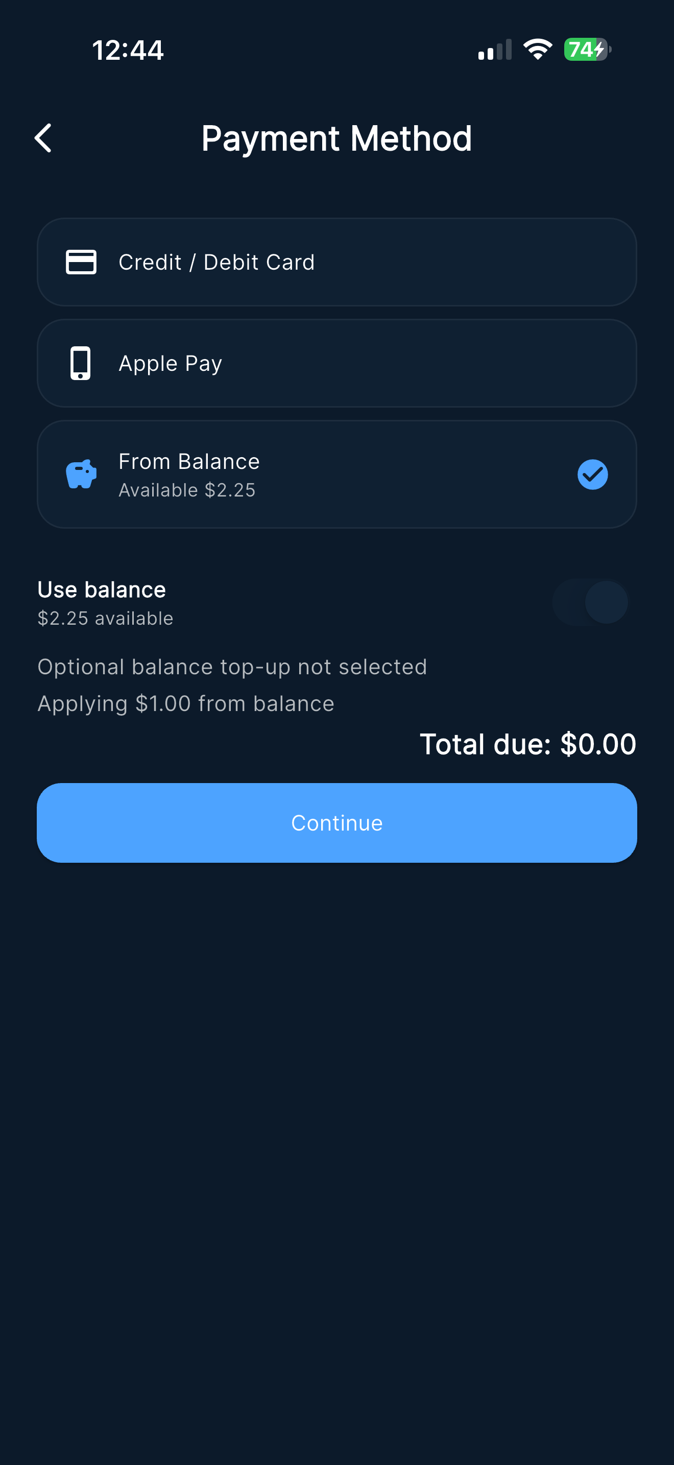 LaundroEpay payment method screen